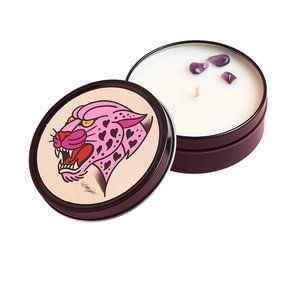 Amber and Lavender Amethyst Crystal Candle